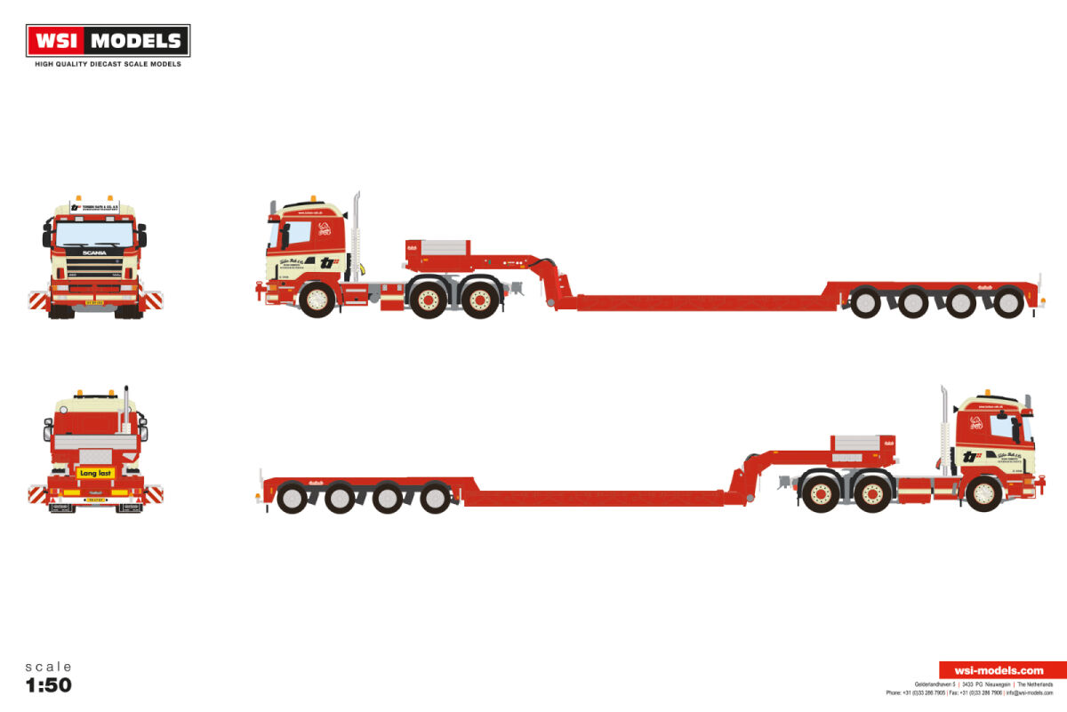01-5032 - WSI - Scania 144C 6x4 mit 4achs Tieflader - Torben Rafn - DK